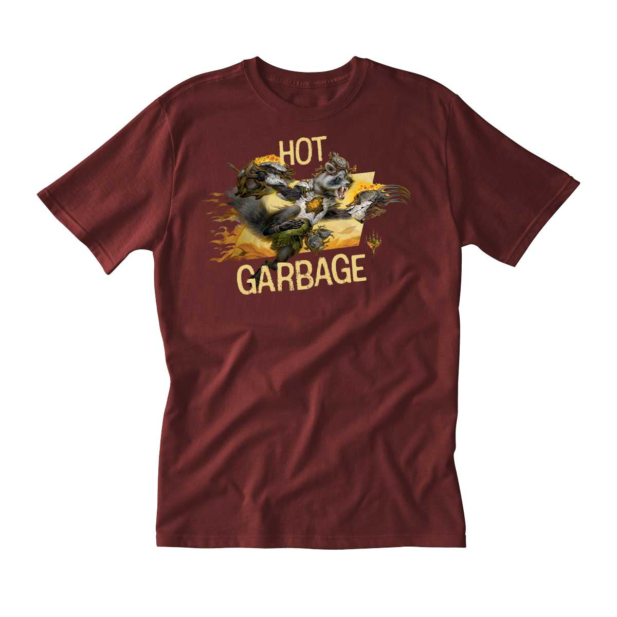 Bloomburrow Hot Garbage Printed Graphic Tee in Sangria Maroon for