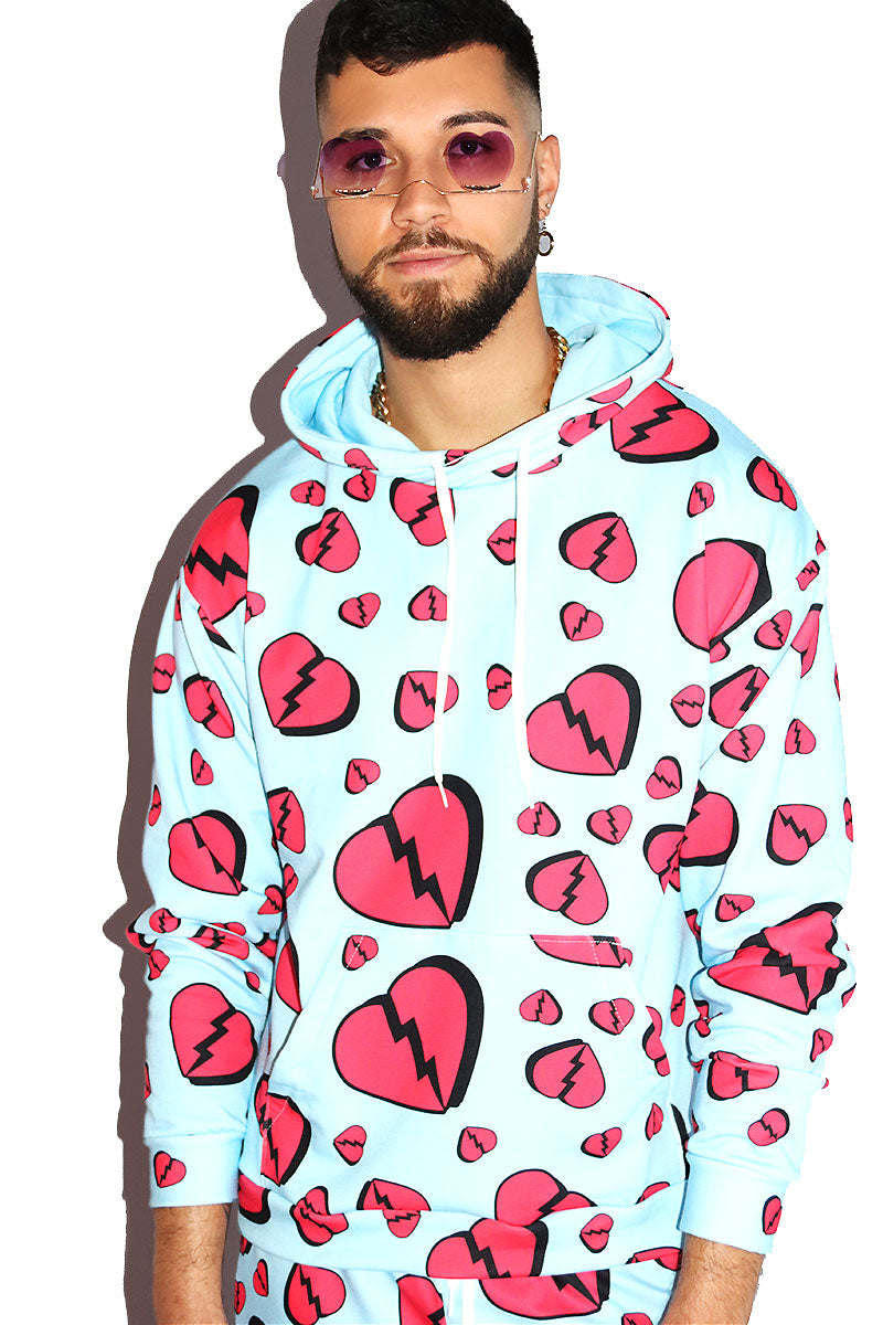 Broken Heart All Over Print Long Sleeve Hoodie- Sky Blue – Marek+