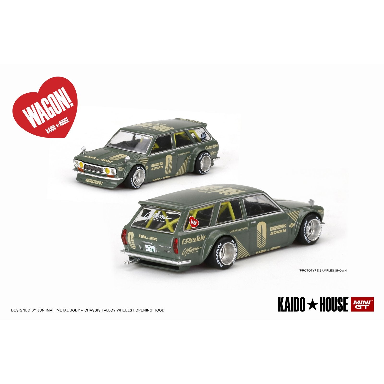 Datsun 510 Wagon Kaido House (RHD) in Green | Mini GT Collectible