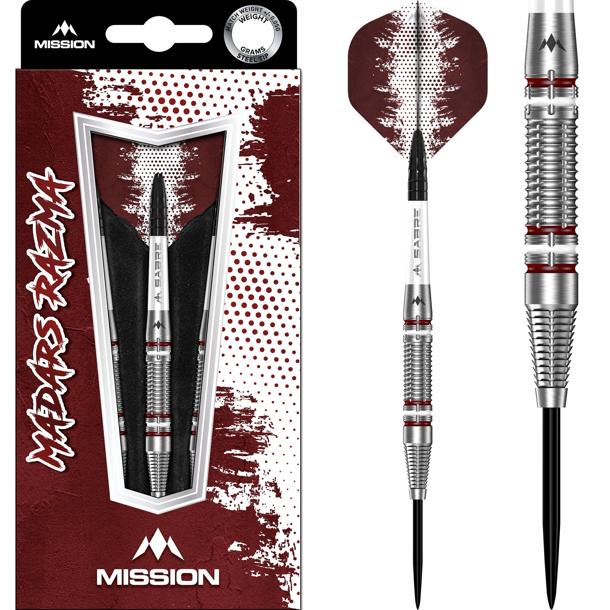 Mission Madars Razma Darts - Steel Tip - 95% Tungsten - Carmine