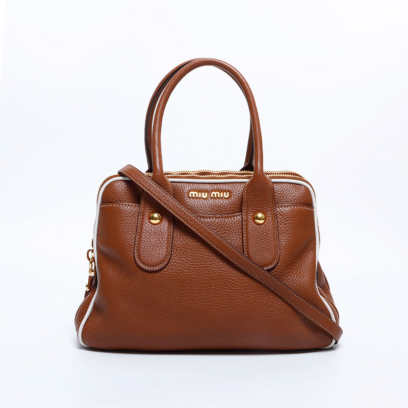 ミュウ ミュウ Miu Miu 2way ナッパレザー ハンドバッグ ブラウン