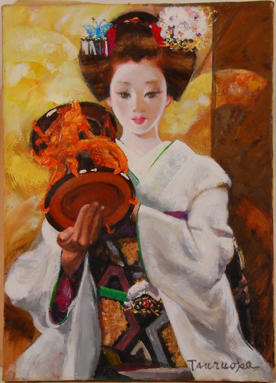 画家・鶴岡義雄の作品 絵画・舞妓油彩画・鼓／オール堂