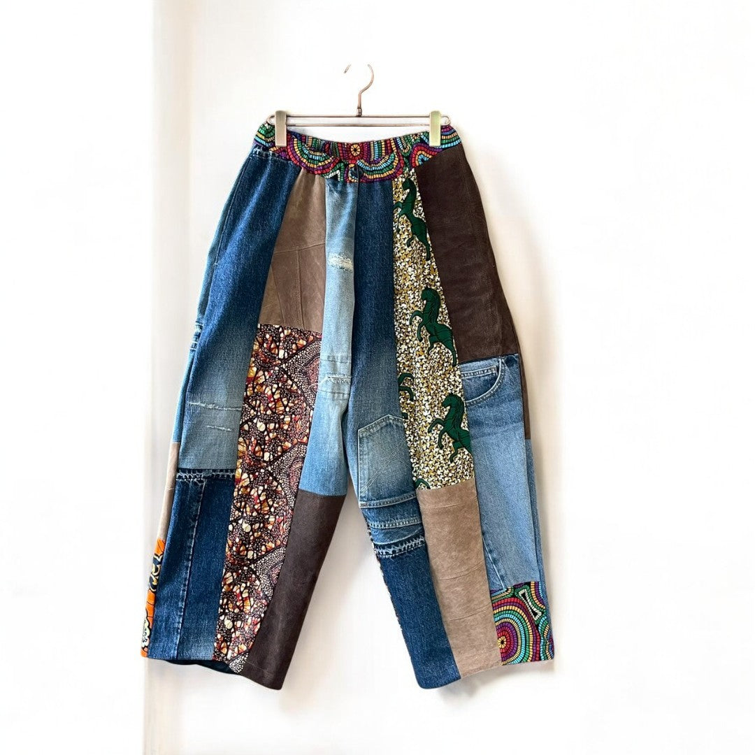 african print rebuild denim pants 再構築 リメイク デニムパンツ