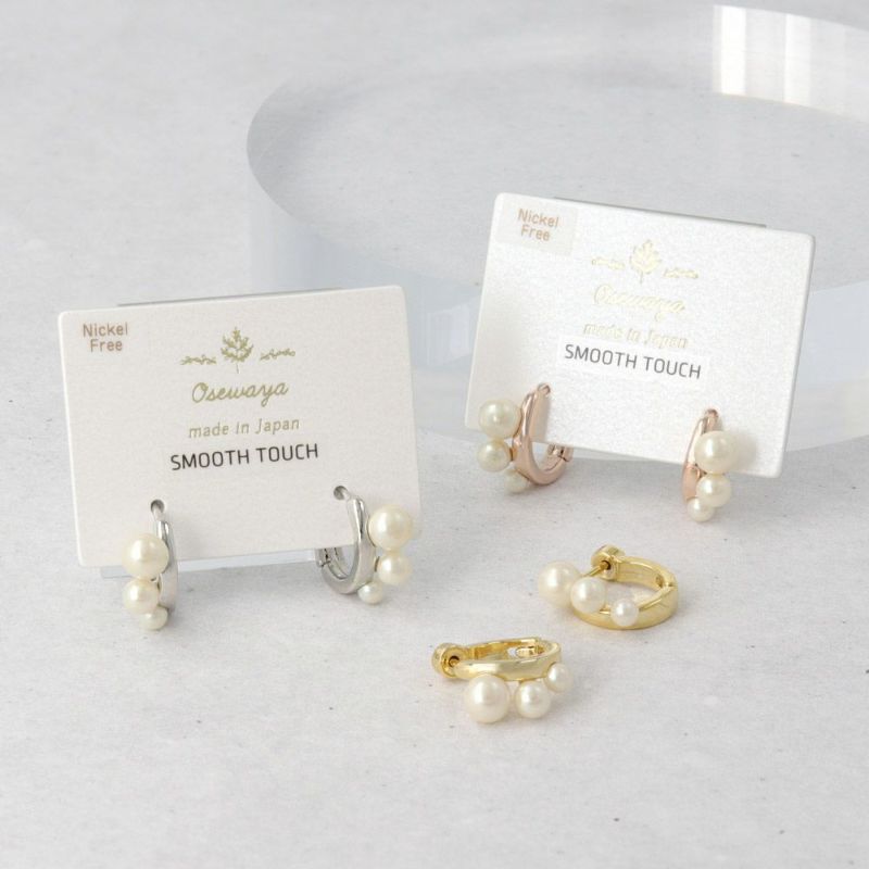 ピアス ニッケルフリー トリプル パール メタル ワンタッチ スムース