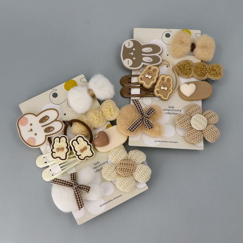 キッズアクセサリー うさぎ フラワー リボン ハート もこもこ 10個