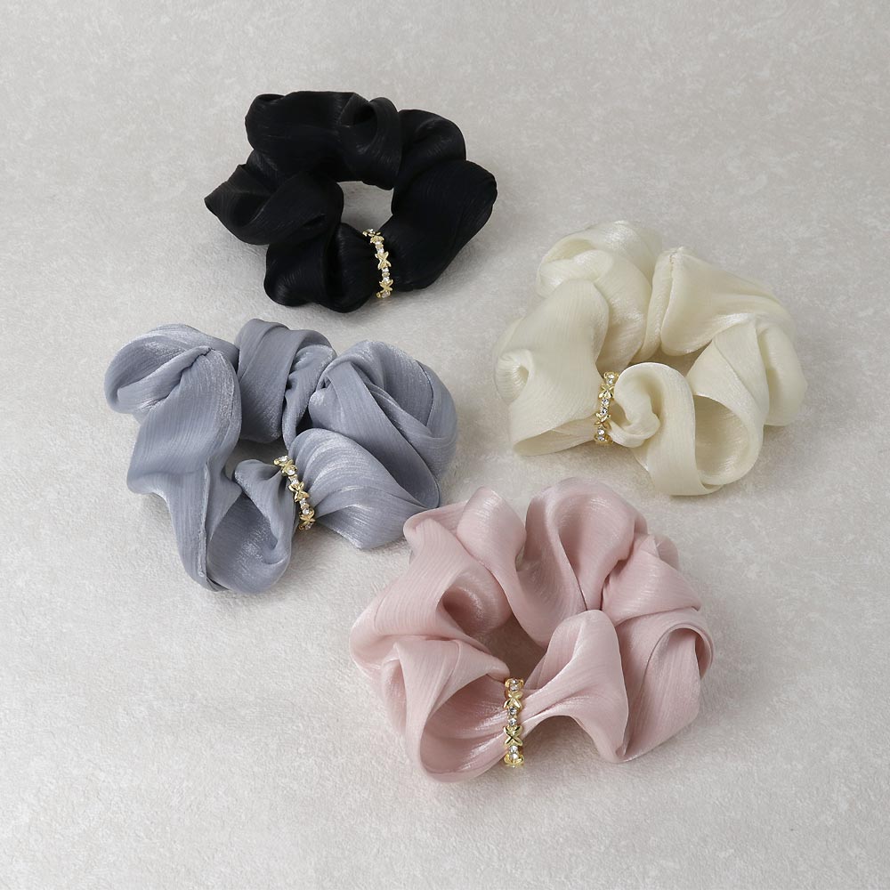 シュシュ シマー メタル クロス ストーン リング カラー ヘアゴム