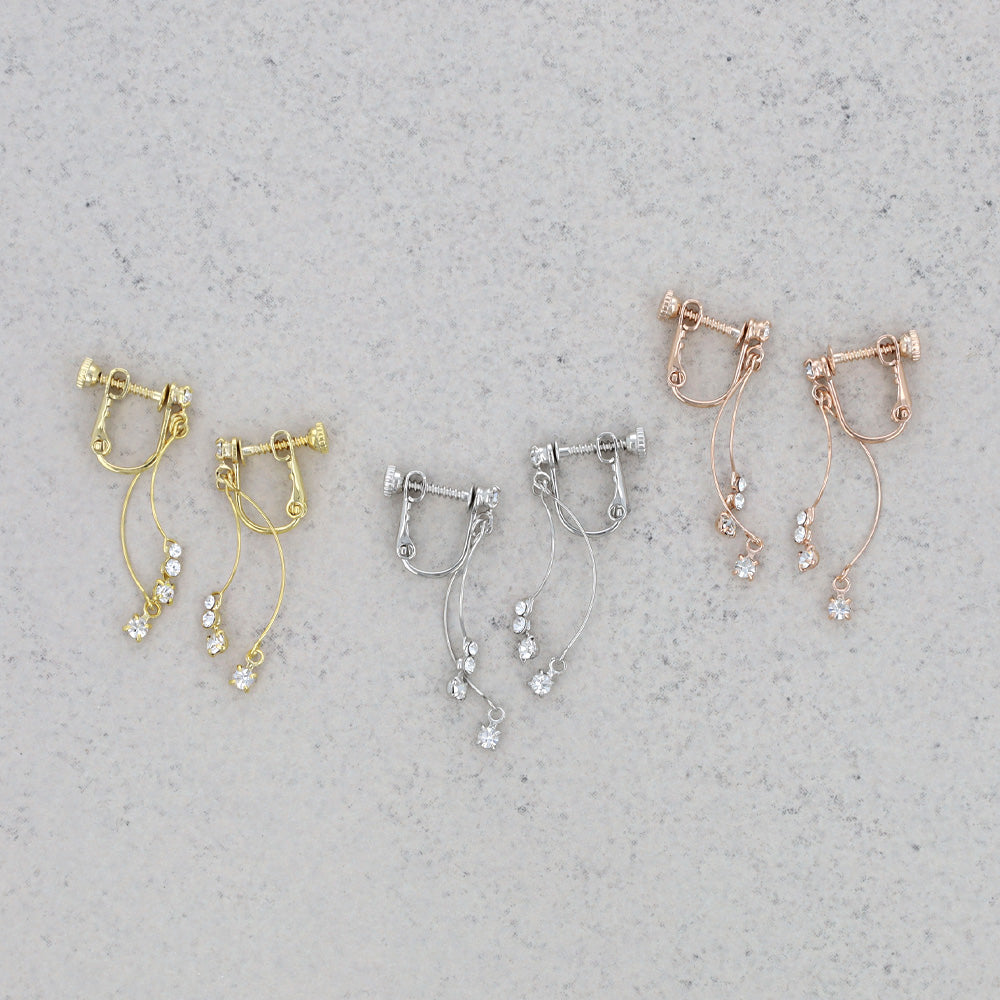 イヤリング ニッケルフリー ミニ ストーン カーブ ワイヤー ネジバネ式