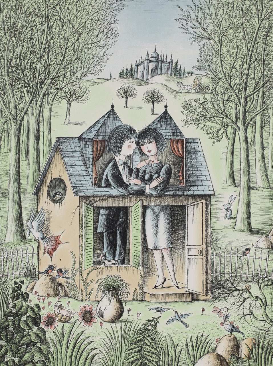 レイモン・ペイネ【二人の館】 オリジナルリトラフ版画 作家自筆サイン