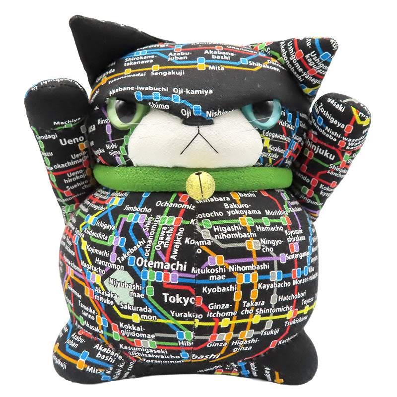 萩工房 わるねこ：大 両手上げ・路線図柄 (座布団付き)