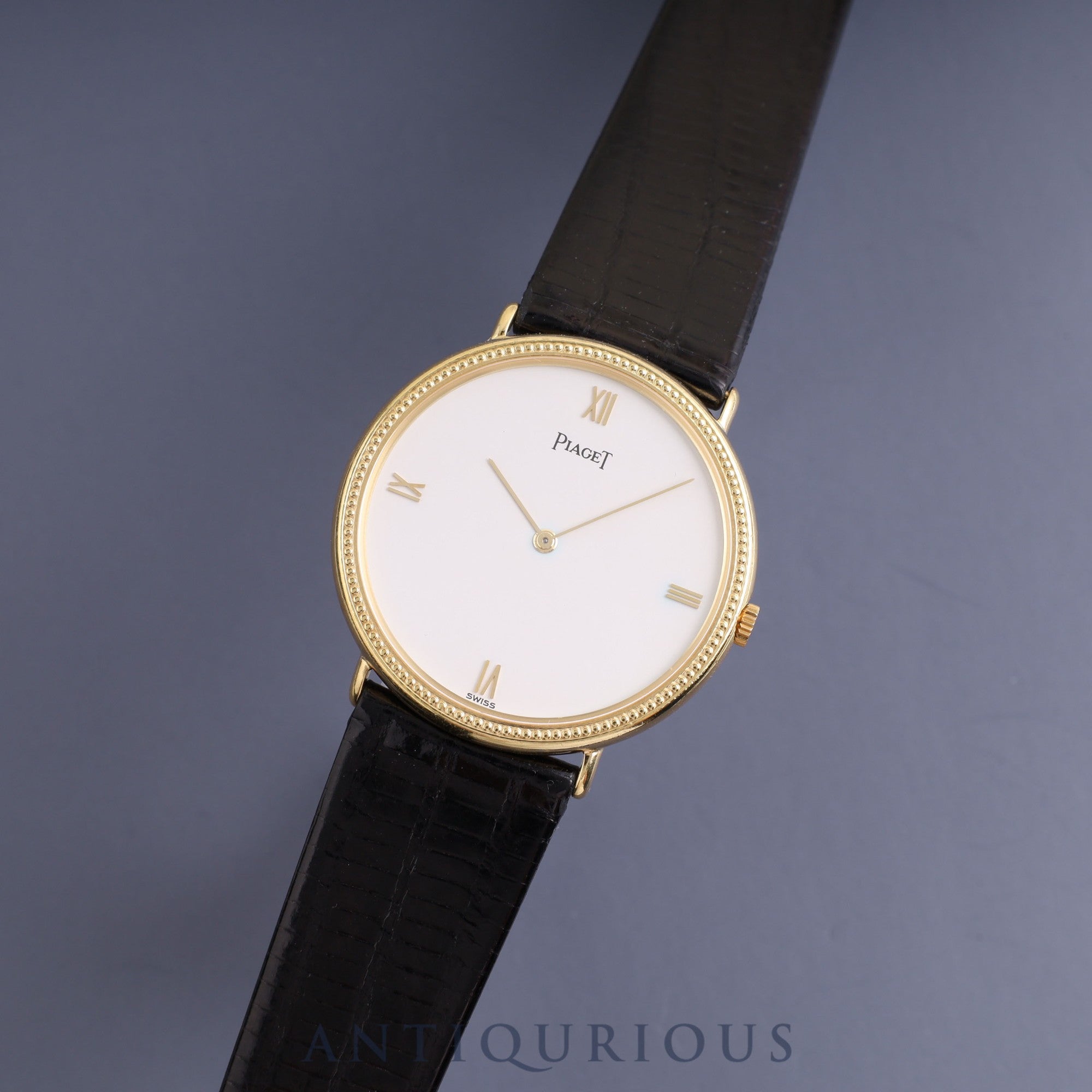 ピアジェ ラウンド 90231 手巻き Cal.9P2 750YG 革 純正尾錠（750YG