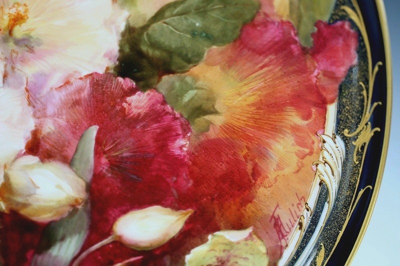 KPM 飾り皿「酔芙蓉の花」