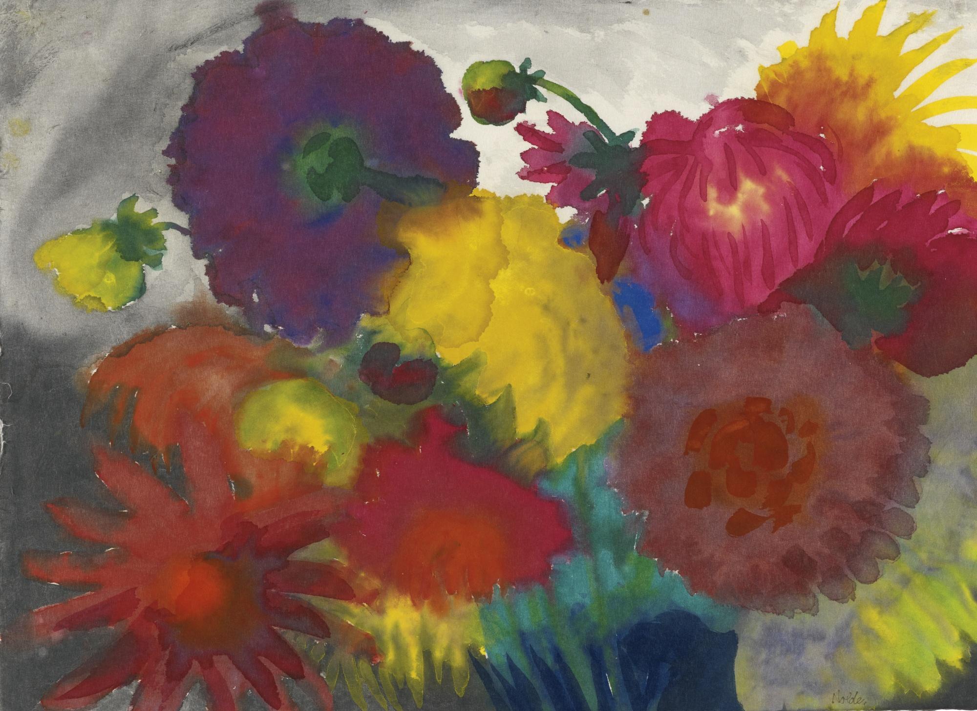 エミール・ノルデ 水彩 サイン 《ひまわりと牡丹》