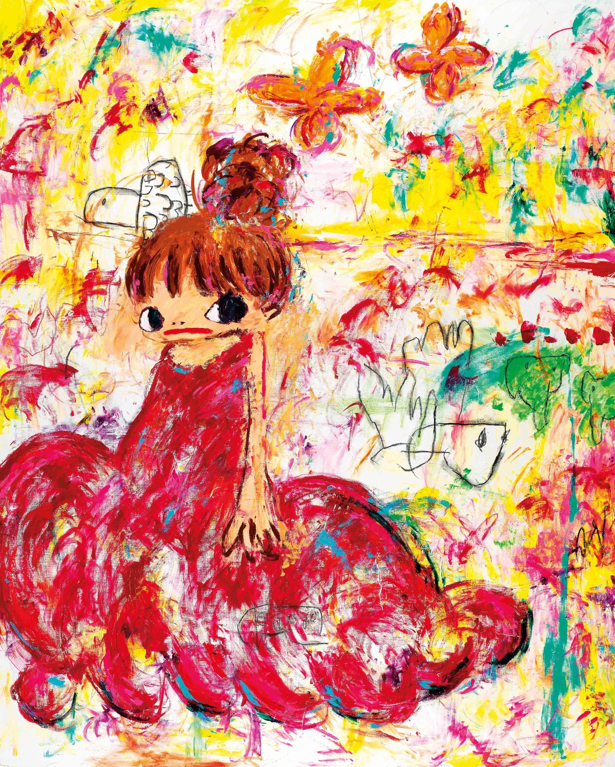 ロッカクアヤコ キャンバスにアクリル絵の具 裏にサイン, 日付 《赤い