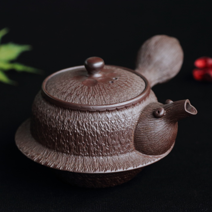 佐野利月 釜形たぬき急須 満容量220ml 作家もの萬古焼煎茶器 日本茶