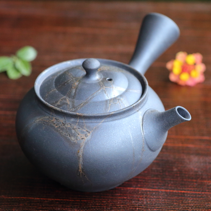 藤田徳太 炭化藻掛け急須 満容量240ml 常滑焼煎茶器 作家ものティーポット