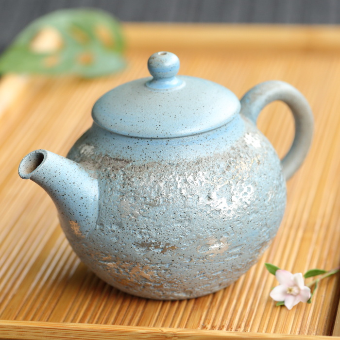 伊藤成二 雅シリーズ 空色茶壷 常滑焼 作家ものティーポット 満容量
