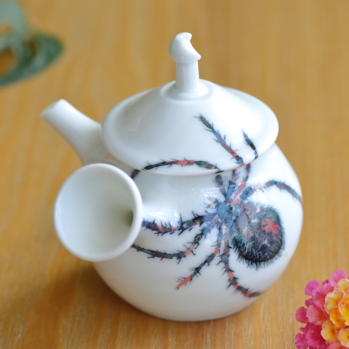 一ツ松綾乃 和紙染蜘蛛急須 満容量110ml 常滑焼白磁急須 上煎茶玉露茶