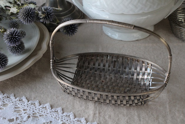 使いやすい持ち手付きワイヤーバスケット フランスアンティーク