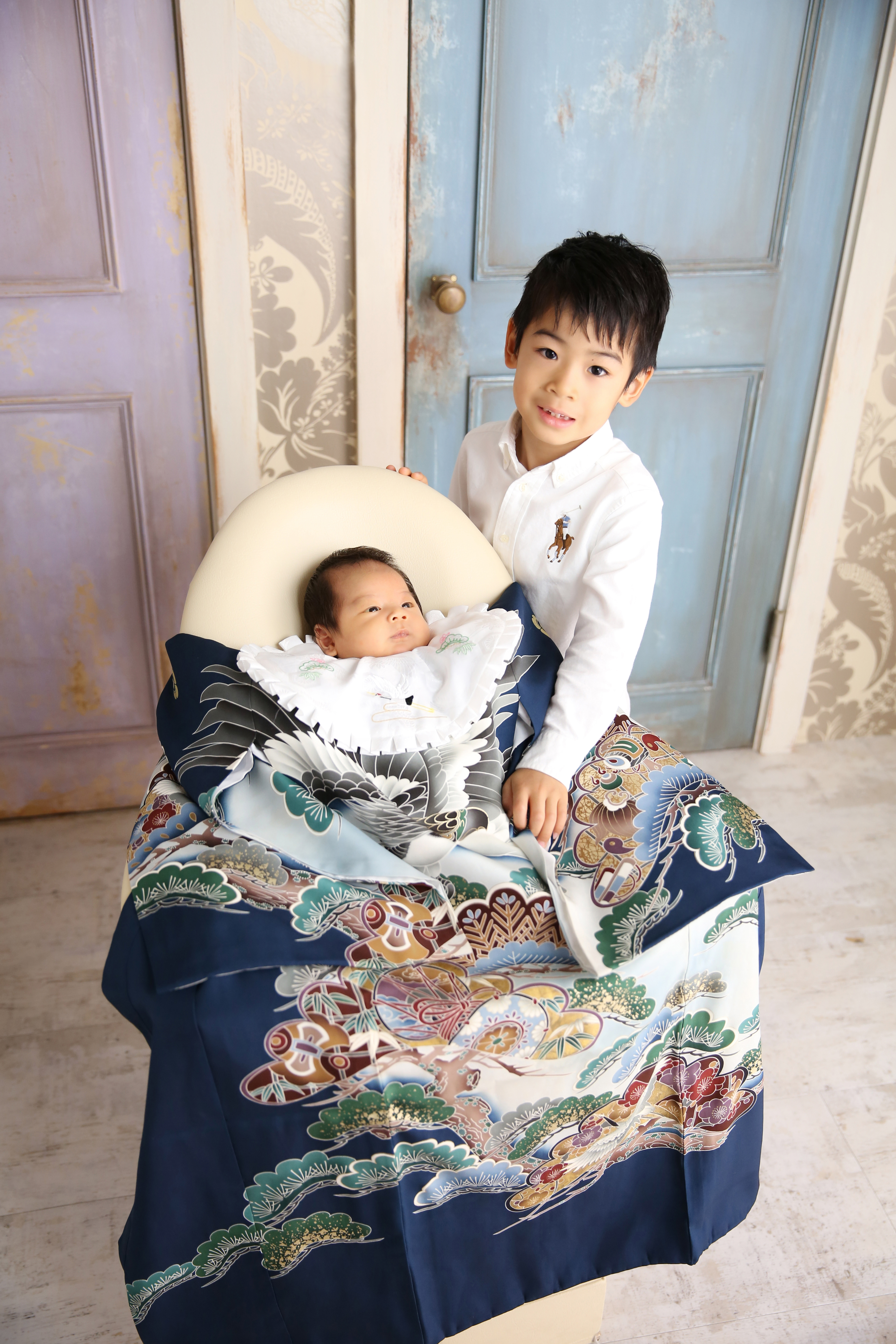 お宮参り 赤ちゃん 男の子 着物 掛け着 青 兄弟 | おいでよ！クッキー