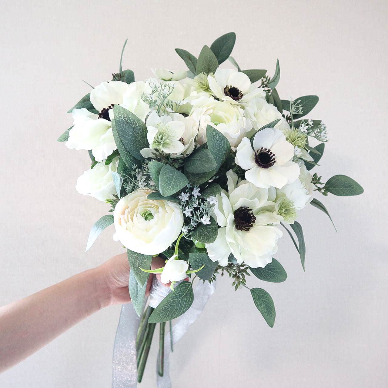 造花】Rental Bouquet : Anemone White 【結婚式 フラワー 造花 ブーケ