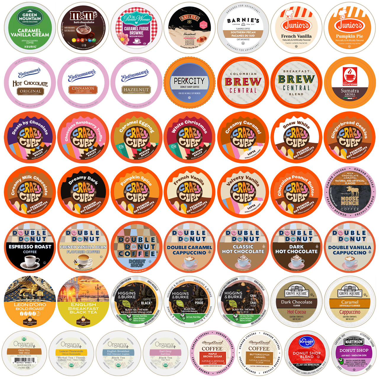 Coffee, Hot Chocolate, & Tea Mixed Sampler Pods Pack – Crazy Cups
