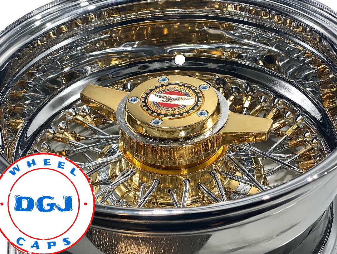 13x7 Zenith Style Lowrider Wire Wheels with Chrome Ring, Gold