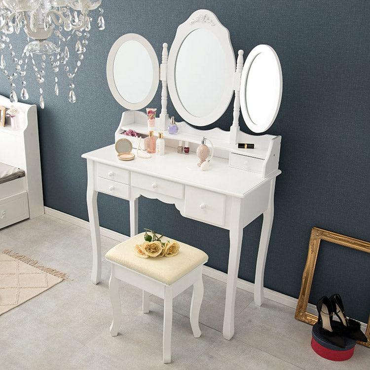 ドレッサー 三面鏡タイプ 幅90cm スツール付き オーバル 丸形 可愛い