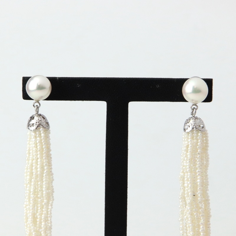 K14WGアコヤ真珠砂ケシタッセルピアス【16連・9㎝】 | あこや真珠砂