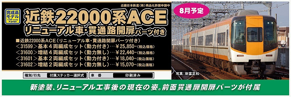 近鉄22000系ACEリニューアル車が貫通路開扉パーツ付きにて製品化