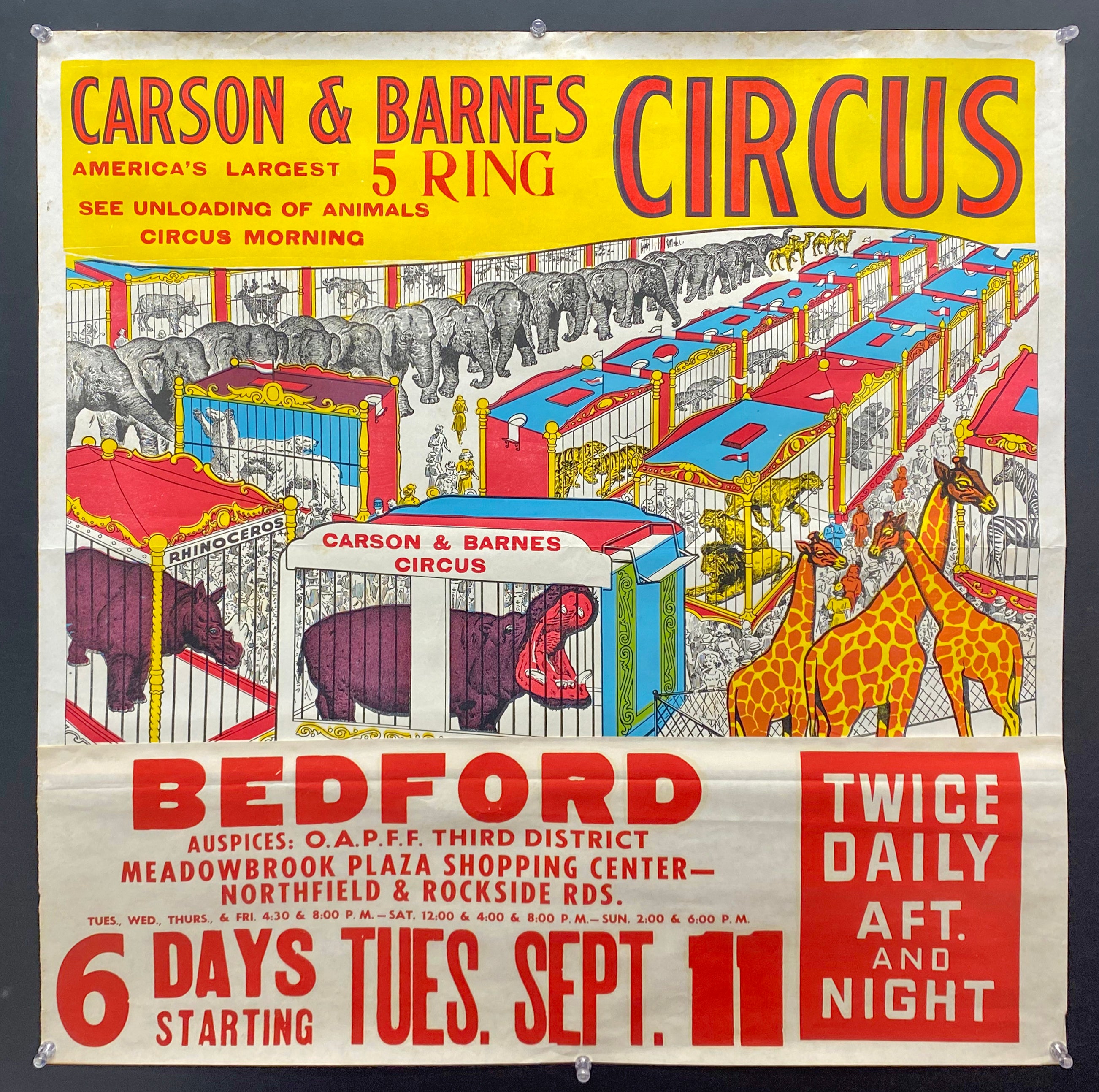 c.1960s Carson & Barnes 5 Ring Circus Poster Bedford Ohio Vintage