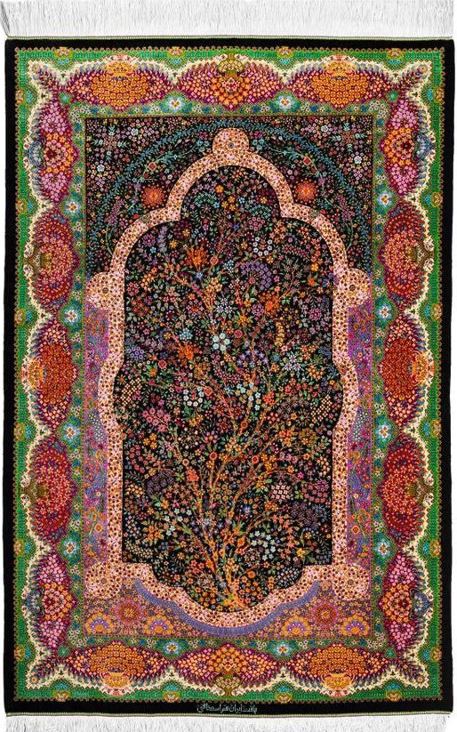 ペルシャ絨毯 クム産 シルク100% [エスハギ工房] 繁栄の継続 生命の樹