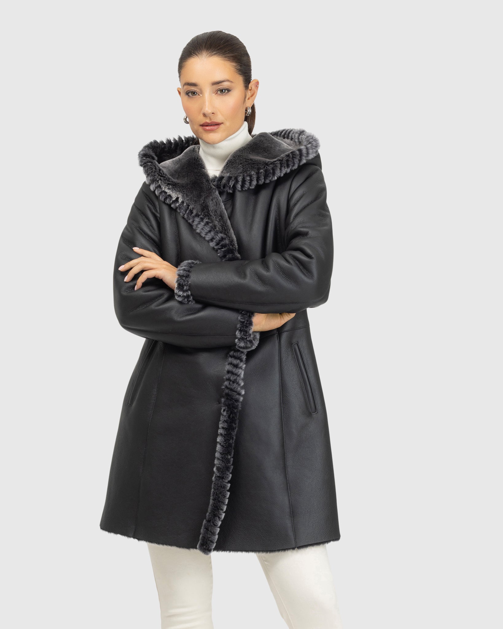 Merino Shearling Lamb Parka with Whipstitch Trim