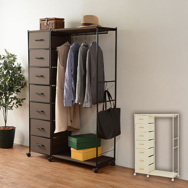 ハンガーラック 引出し7杯 幅105cm コートハンガー ハンガー掛け