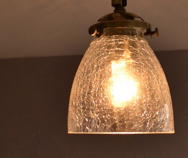 クラックガラスのアンティーク風のシーリングライト（電球セット）(pl