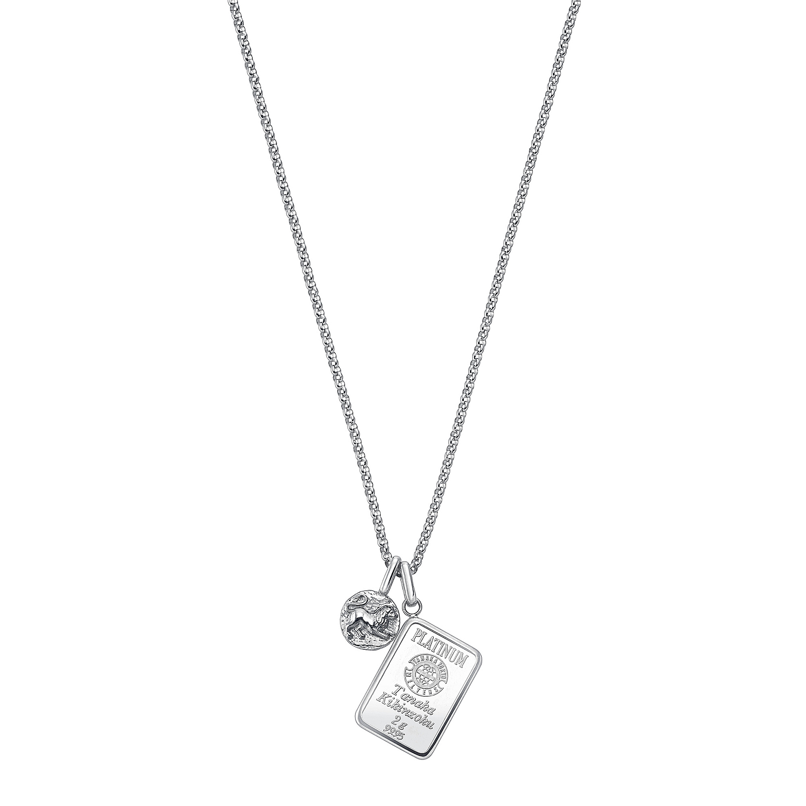 ギンザタナカ」の純プラチナ＆純金チャームのダブルペンダント