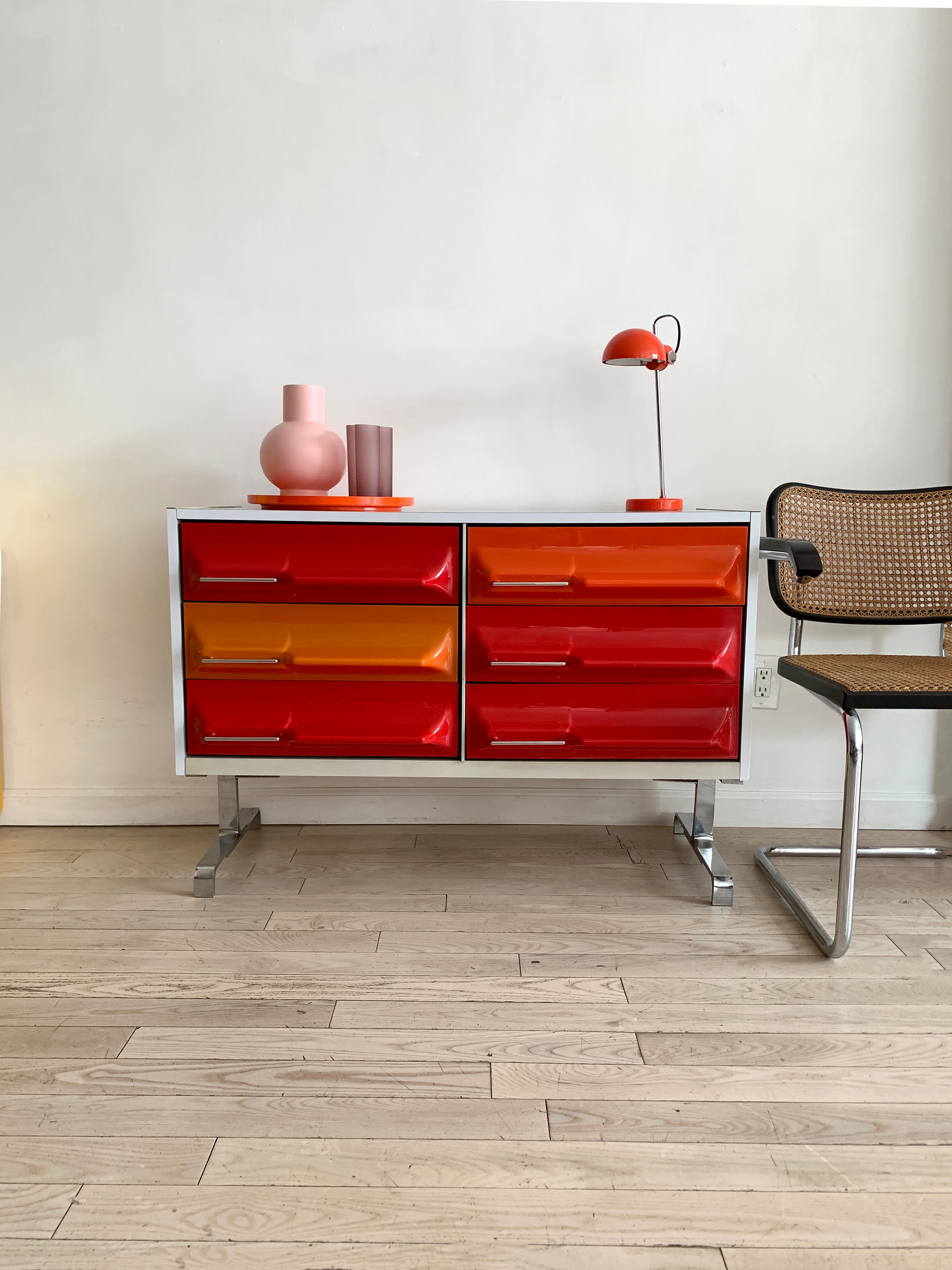 1970s Space Age Multi Colored Plastic Front 6-Drawer Credenza By