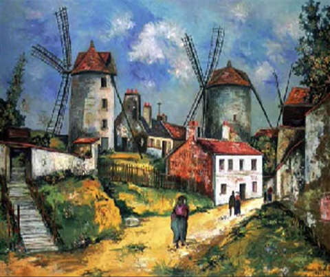 ユトリロ【モンマルトルの古い風車】 - 手描き 絵画（油絵複製画）販売