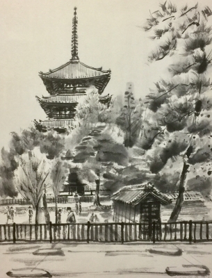 水墨画（風景画）興福寺五重塔 | 綺麗でしょ！「花のスケッチ」