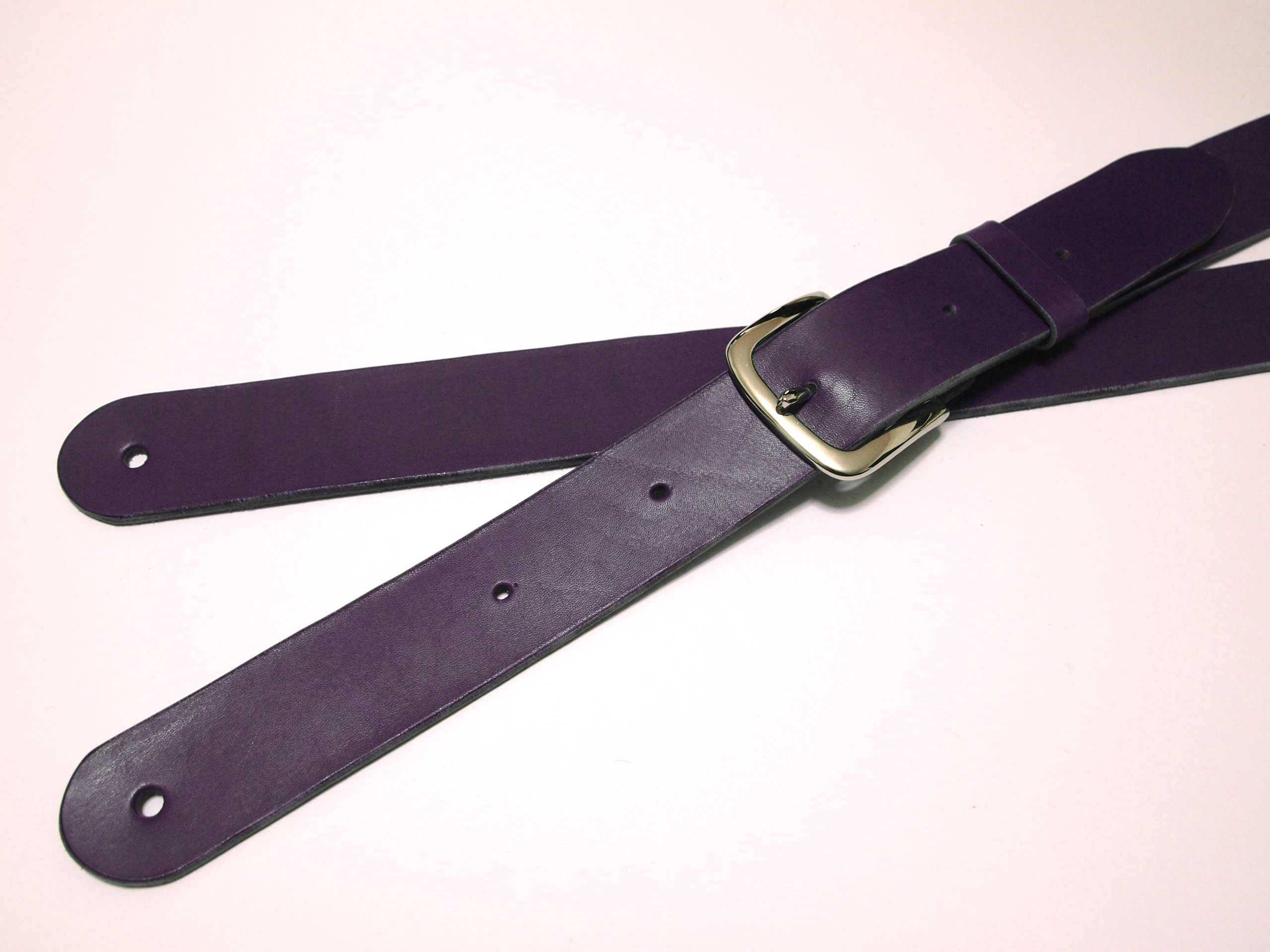 40mm シンプル ギターストラップ 紫×銀 g078 | 本革ギターストラップ