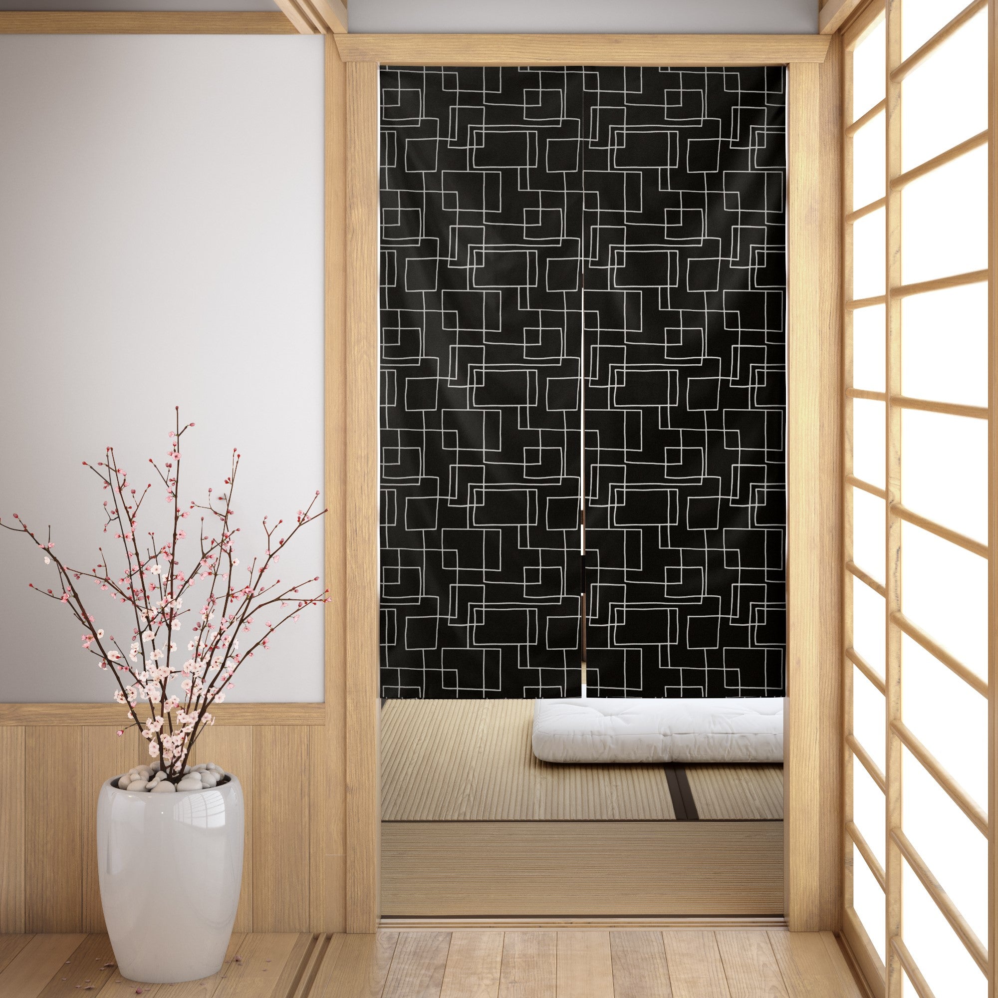 Best Shikaku Black Noren Japanese Door Curtain | Jlife – J-Life