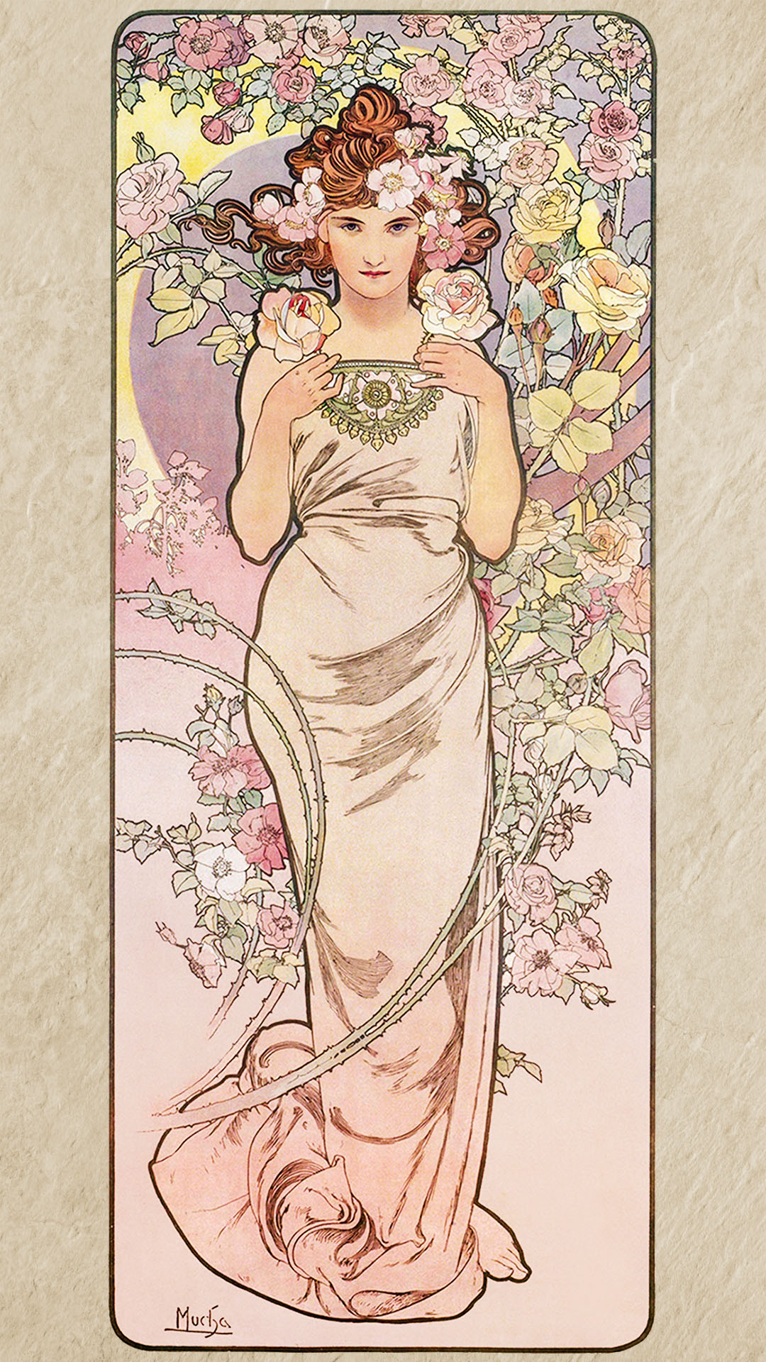 アルフォンス・ミュシャ / 四つの花 バラ | 壁紙ギャラリー KAGIROHI