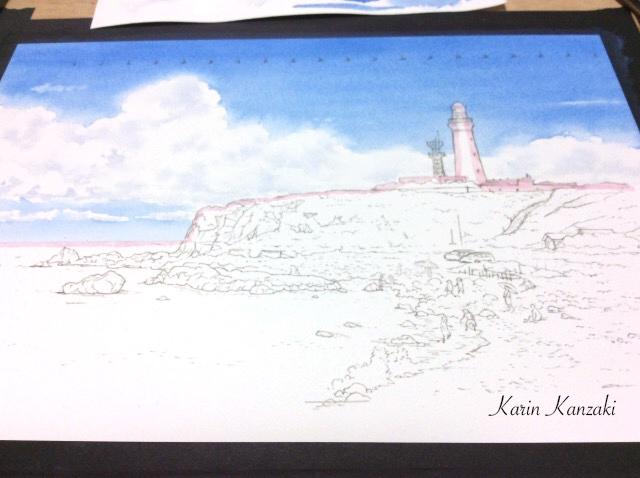 水彩風景画メイキング☆千葉県犬吠埼灯台｜イラストレーター かんざき