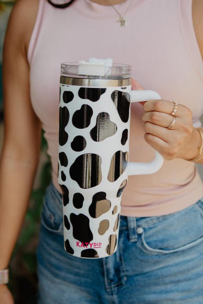 Black and White Cow Print 40 oz Tumbler with Handle | Katydid