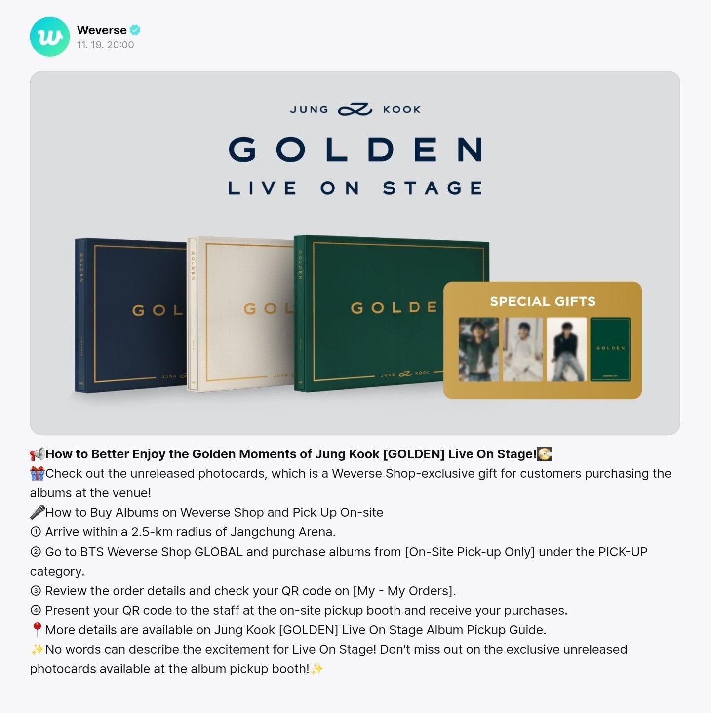Jungkook Golden Live on stage Albums (with PC) | Kgifts.shop