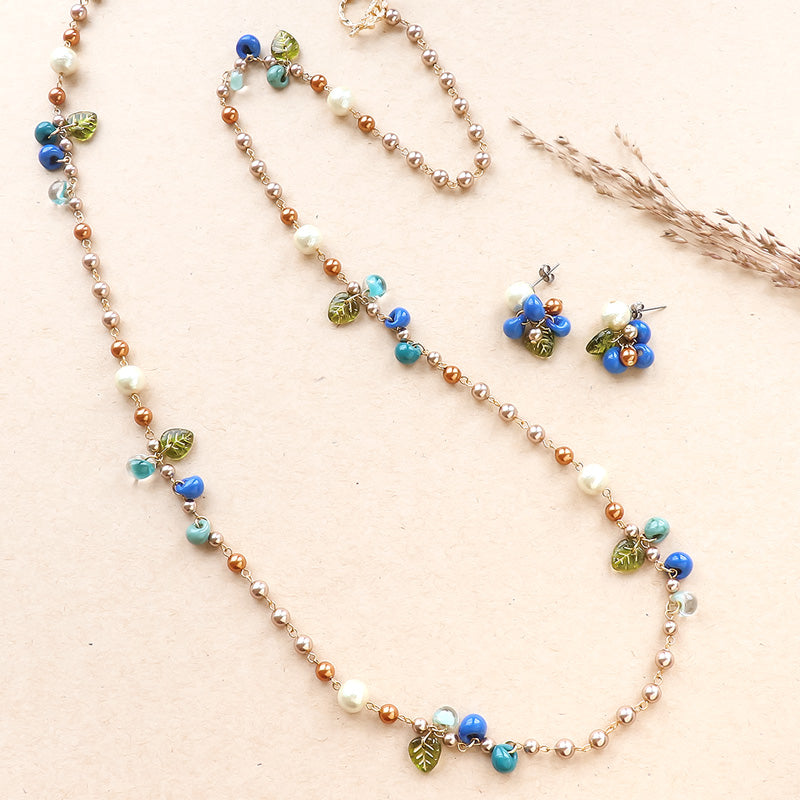 レシピNo.KR1264 ティアドロップビーズとパールのオータムネック