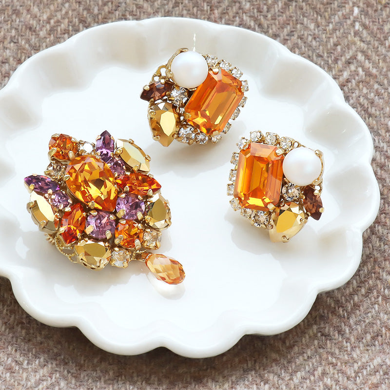 レシピNo.KR1281 貴和クリスタルのエレガントピアス&ブローチ – 貴和