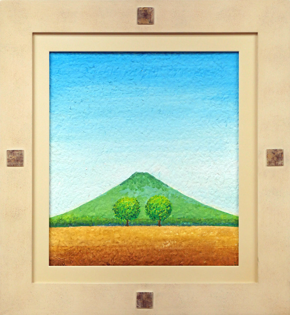 府川誠「二本の木」肉筆油彩画・色紙サイズ 絵画買取・販売の小竹美術