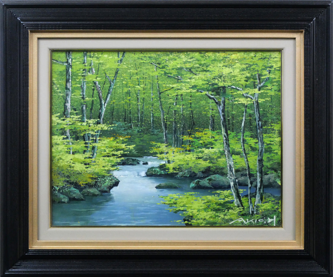 能仲ヤツヲ「湖の女」油彩F6号モダンアート会員叙情とロマンの世界