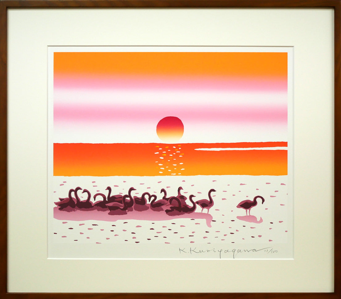 栗谷川健一「旅立ち近く（濤佛湖・白鳥公園）」シルクスクリーン版画