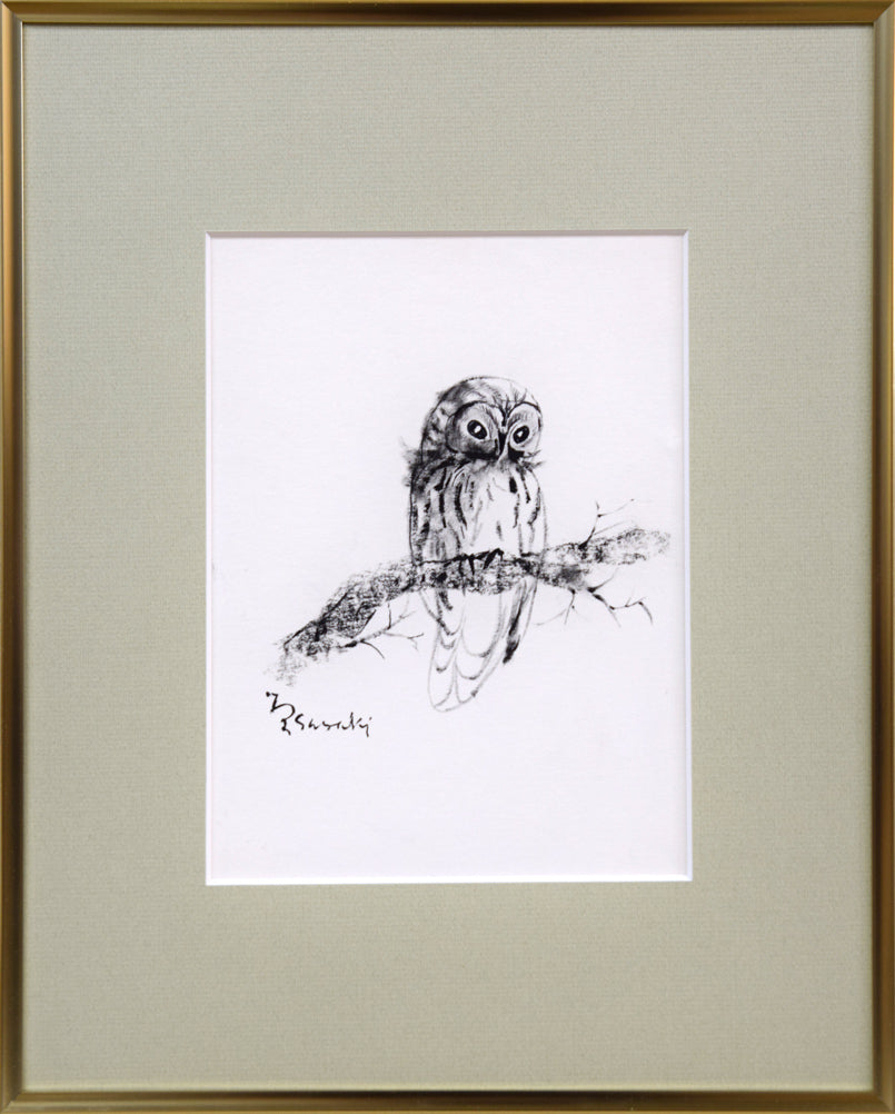佐々木栄松「フクロウ」水墨画 絵画買取・販売の小竹美術